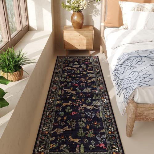 Runner Rug for Kitchen Rug Non Slip 2'x6' Washable Rugs with Rubber Backing Soft Floral Animal Carpet Runner for Kitchen, Laundry, Bedroom, Bathroom (Blue)