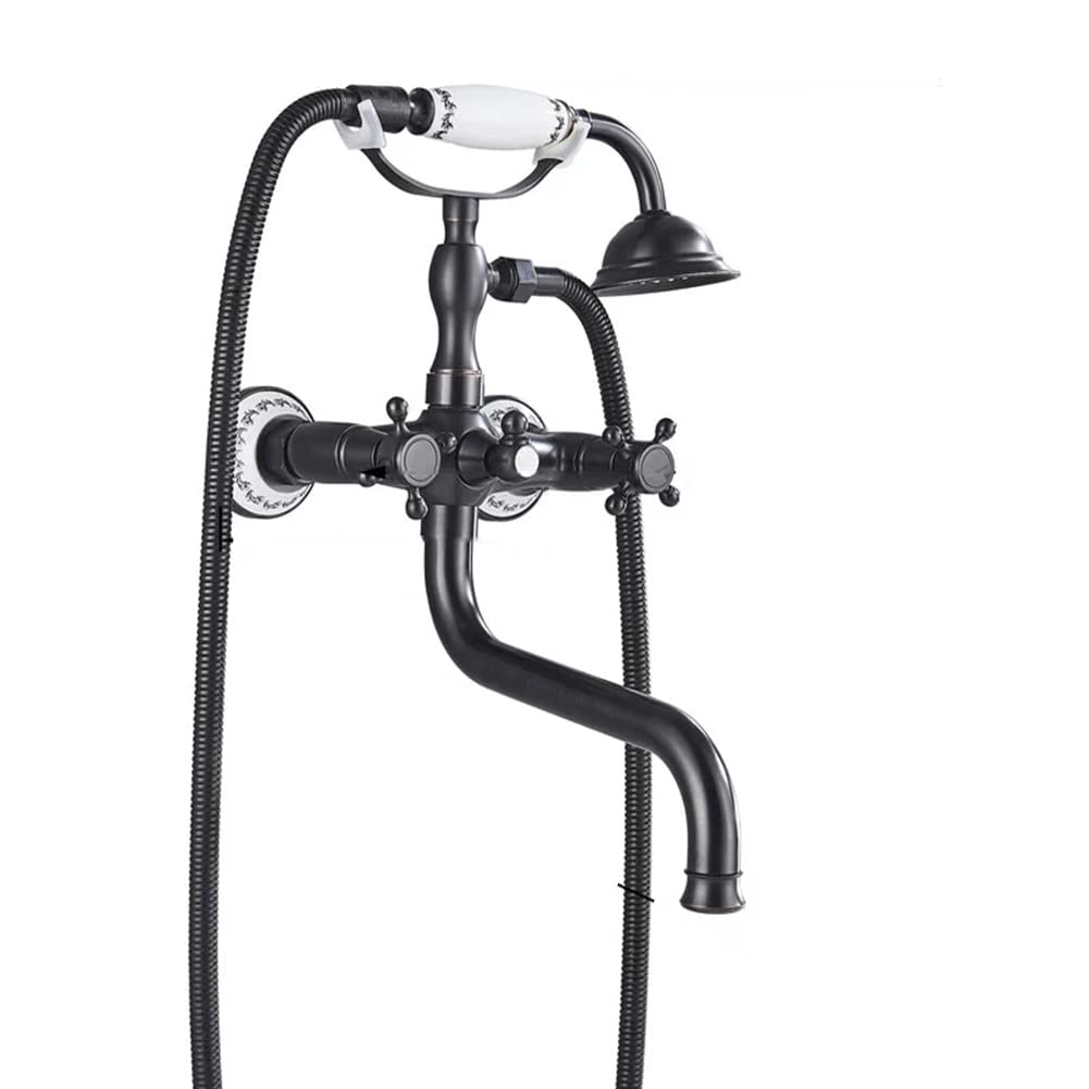 JYBNBBE Wall MounteBrass Bathtub Faucet Dual Handle Mixer Tap with HandhelShower and 1.5m Hose Classic Bathroom Fixture for Luxury Spa Experience (A A)