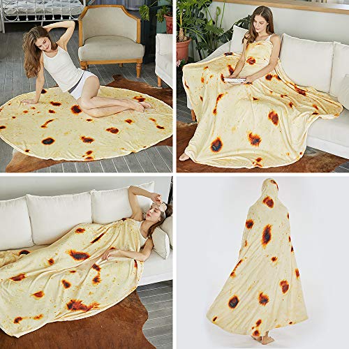 Searoomy Burritos Tortilla Throw Blanket, Tortilla Wrap Blanket, Novelty Funny Gifts Tortilla Round Blanket Giant Tortilla Round Soft Blanket For Kids (Yellow Brown, 47 Inches) #TOP6