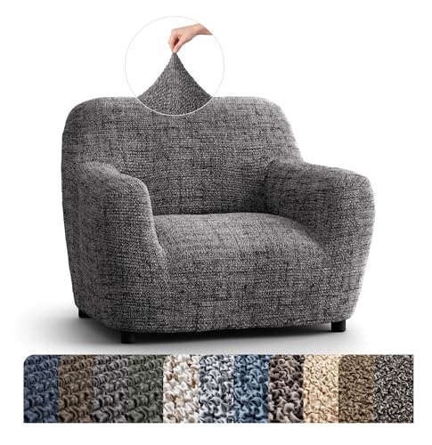 PAULATO BY GA.I.CO. Chair Cover - Stretch Armchair Slipcover - Armchair Cover for Pets and Kids - Soft Chair Slipcovers - Easy to Clean Furniture Protector - Microfibra Print - Vittoria Grey
