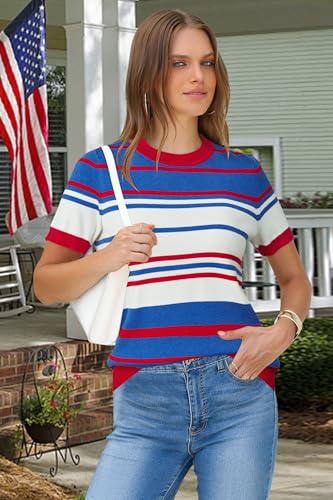Image of Arach&Cloz Women's Lightweight Wool Blend Short Sleeve Sweater Top Business Casual
