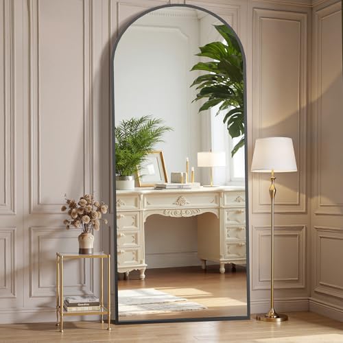 OLIXIS Arched Full Length Mirror for Bedroom, 65'x24' Full Body Mirror with Stand, Hanging or Leaning for Wall, Aluminum Alloy Thin Frame Floor Standing for Living Room, Long, Black
