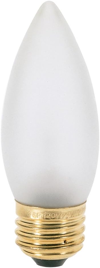 Satco S3234 25 Watt B11 Incandescent, Frost, Medium Base, 120 Volts (Pack of 13)