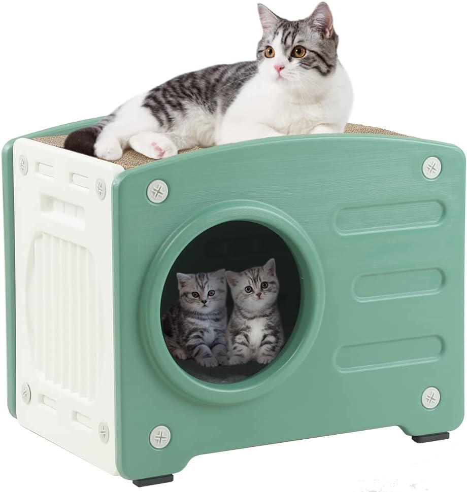 Sheripet Cat Houses for Indoor Cats, Sturdy Cat Beds for Large Cats 21.3"x15.6"x16.9" with Cushion & Scratching Post, Lightweight Cat…