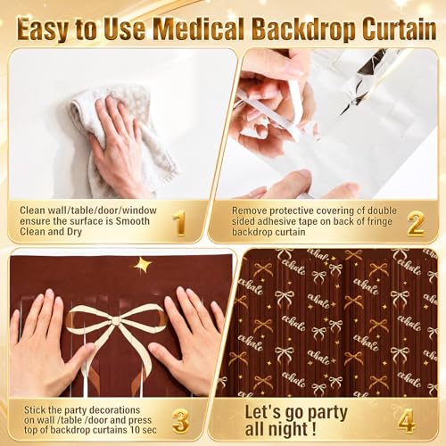 Frienda 4 Pack Brown Gold Party Foil Fringe Curtain 3.3 x 6.6ft Bow Brown Gold Women Night Fringe Bachelorette Decorations Cute Birthday Photo Booth Women Party Decorations Backdrop Day Supplies by Frienda - Used condition - Image 3