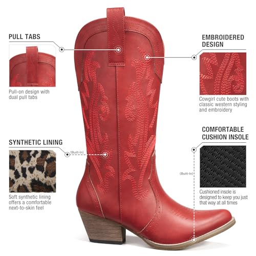 Image of HISEA Rollda Cowboy Boots for Women, Cowgirl Boots, Comfortable Western Boots with Pointed Toe Stitched Embroidery for Country Concert Dancing Wedding Traveling Daily Outfits