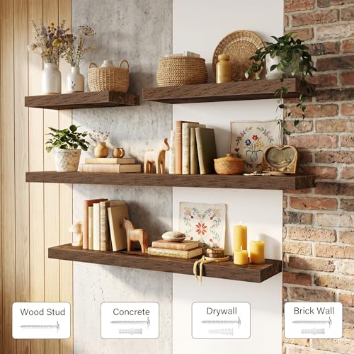 Image of Acovy 10 inch Extra Deep Floating Shelves for Wall, 72 inch Long Wood Wall Shelves Set of 2 for Bathroom Bedroom Kitchen Living Room Laundry Room, Modern Floating Shelf for Home Decor