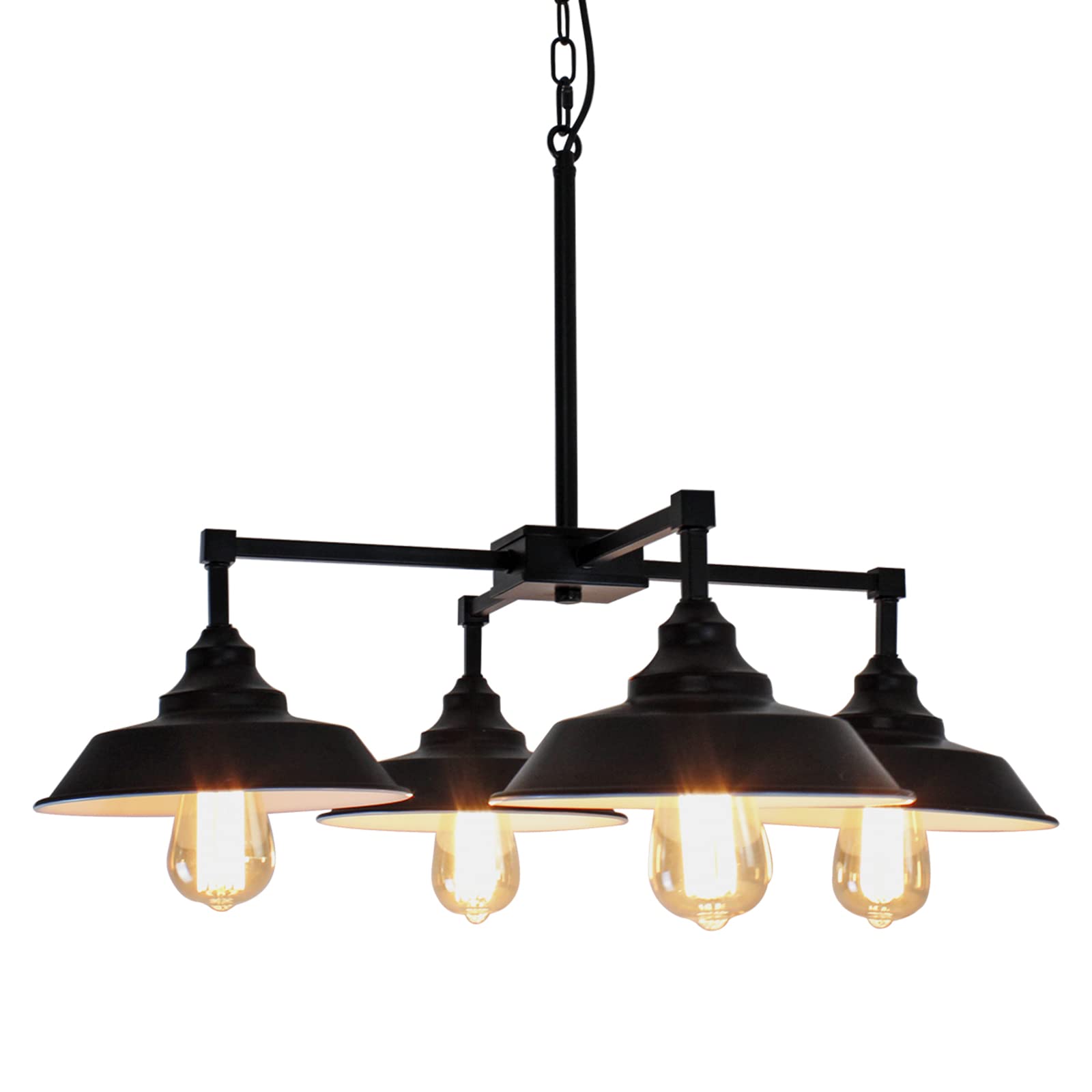 PUZHI HOMEBlack Pendant Lighting Fixture, 4-Lights Modern Farmhouse Chandelier with Metal Shades Island Lights for Kitchen for Dining Room Hallway