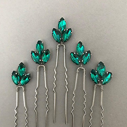 Fxmimior 12232 Bride Hair Accessories Crystal Hair Pins Clip Bobby Pins Green Rhinestone Bridesmaid Headpiece Customised Wedding Pack Of 5 cover