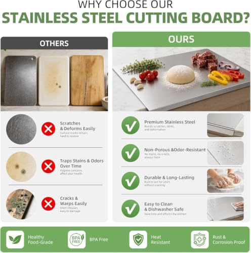 Tabla de cortar de acero inoxidable con borde anticaída para amasar y cocinar limpia en casa 6