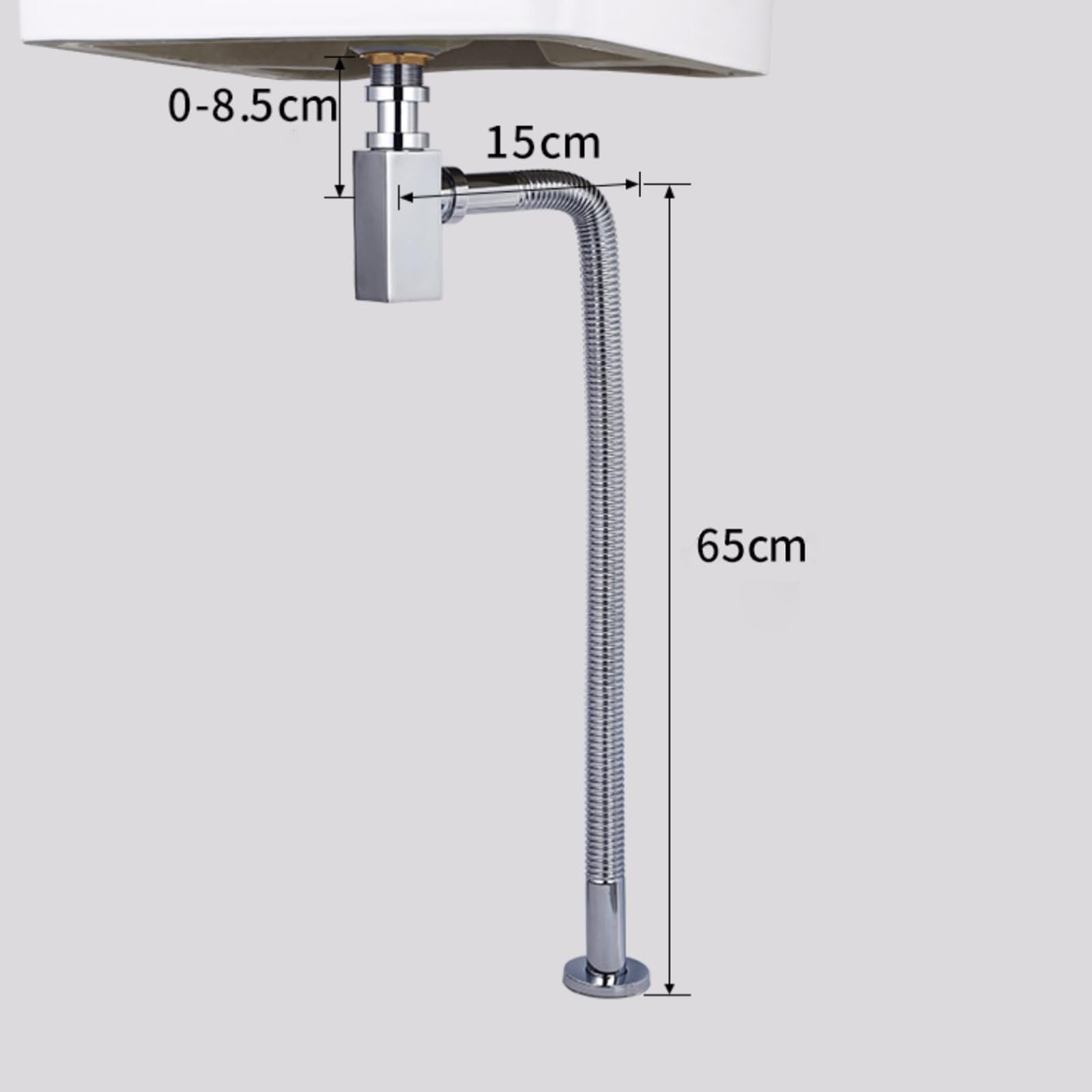 Siphon Waschbecken mit Pop Up Ablaufventil,Ablaufventil mit Überlauf,Geruchsverschluss,Höhenverstellbar,Flexibel Ausziehbar,Chrom