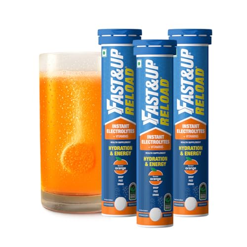 Image of Fast&Up Reload (5 Litres) Low Sugar energy drink for Instant Hydration - 20 Effervescent Tablets with all 5 Essential Electrolytes + Added Vitamins - Certified Electrolytes Drink - Orange flavour