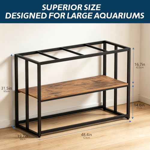 Image of 55-75 Gallon Fish Tank Stand 900LBS Capacity For Aquarium Metal Stand,Brown | Powder Metal Fish Tank Stand 48.4 inchx19.7 inchx31.5 inch Dual-Layer Design Terrarium Stand Ideal for Home and Office & Small Pet Shop