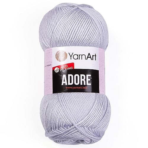 1 Skein YarnArt Adore, Antipilling Yarn, 100% Antipilling Acrlylic, 100 g (3.5 oz), 280 m (306 yd), 3 : Light-DK, Light Gray - 363