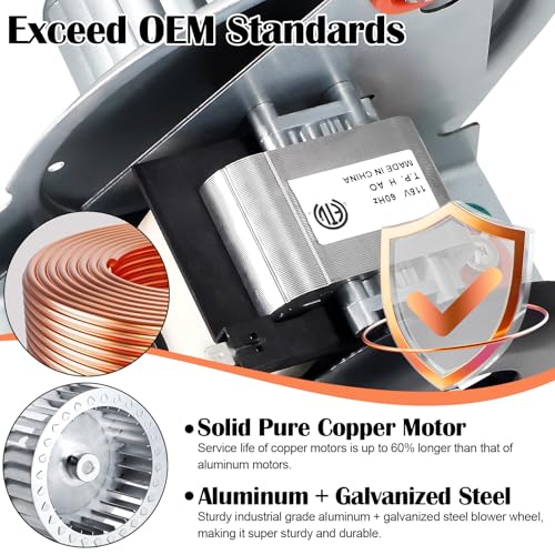 Image of Hiorucet HC21ZE117 318984-753 Inducer Motor Assembly for Carrier Payne Bryant, Jakel J238-150-1571 Furnace Draft Inducer Blower Motor HC21ZE117-B with HC21ZE114A Motor and LA11AA005 Blower Wheel.