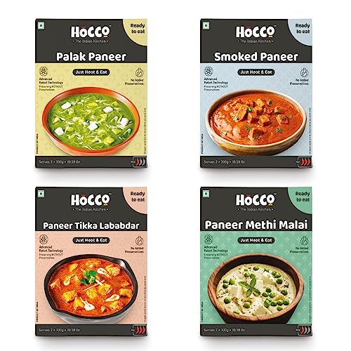 HOCCO Ready to Eat Combo of Jain Mumbai Bhaji, Jain Dal Makhani, Jain Smoked Paneer, Jain Chana Masala (Pack of 1 Each)