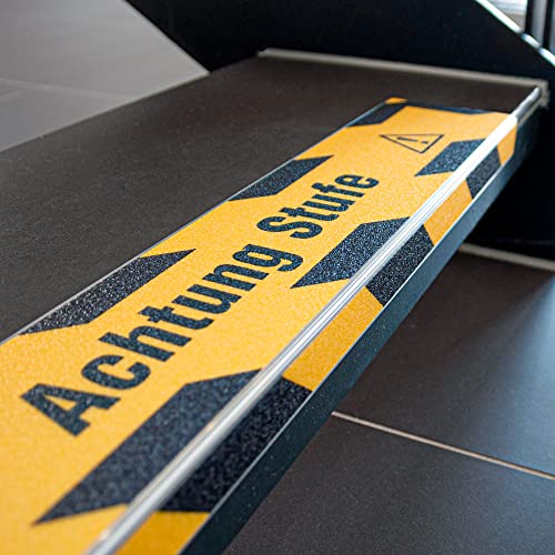 AnTina TAPES® Treppen-Kanten-Profil 'Thin Line' 100 mm, Kanten-Schutz-Profil mit Antirutsch-Beschichtung R13 für Treppen & Stufen (10x80cm, gelb/schwarz)