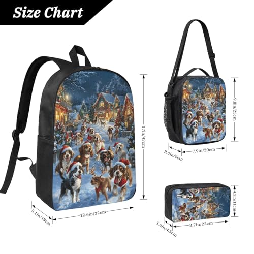 Christmas Dog Backpacks 3 Pcs Fashion Casual Backpack with Fun Graphic Cartoon Print for Travel Work2