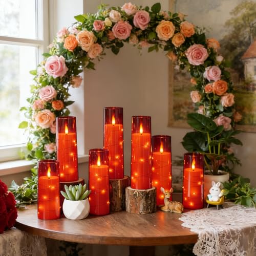 Image of Nimiko Flickering Flameless LED Candles,Battery Operated Candles 24 Pcs with Embedded Star String,Acrylic LED Pillar Candles with Remote,Suitable for Home Decoration to Create an Atmosphere (Red)
