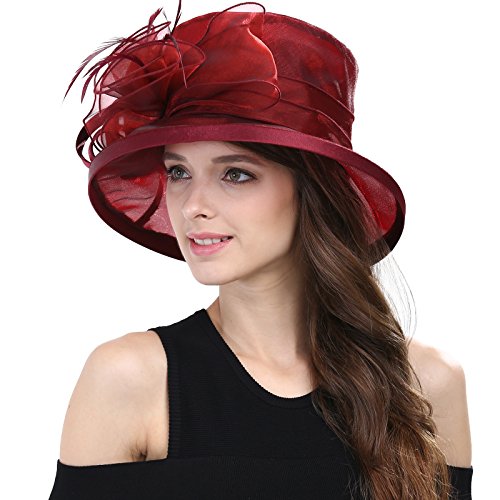 Sombrero para mujer estilo Derby Day en organza color burdeos miniatura 3