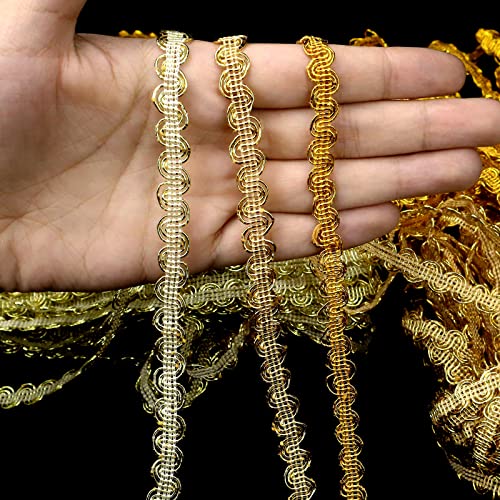 Gold Scroll Braid Trim Embellishment Gimp Braid Lace Ribbon For Sewing, Cake, Headband, Bag. 14 Yards 0.35 Inch #TOP4