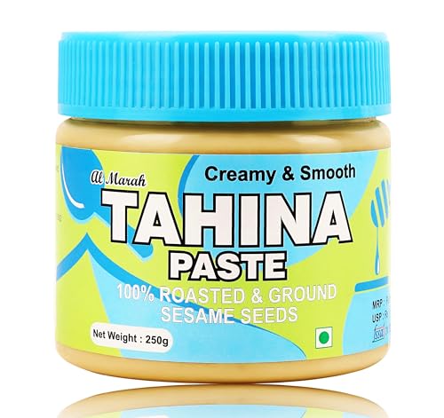 Image of Al Marah White Tahini /Tahina Paste, 250g ( 100% Hummus Ground Hulled Sesame Seed Paste Smooth & Creamy, Natural For Hummus, Middle Eastern Condiment for Salad Dressings, Gluten Free, Keto Friendly, Baba Ghanoush and More )