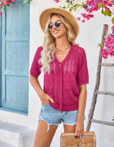 Yekaty Women Short Sleeve Summer Crochet Cardigan Cropped Button Sweater Lightweight Shrug for Dress 20253