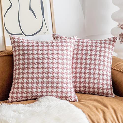 Home Brilliant Pink Pillow Covers 18X18 Woven Textured Pillow Covers Gingham Soft Rustic Decorative Throw Pillow Cover For Couch Bench Sofa, Set Of 2, 45X45 Cm, White And Pink #TOP17