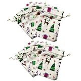 80Hou Natural Burlap Christmas Reindeer Wedding Party Gift Bag Mini Storage Bag Travel Pouch Jewelry Cute Sacks 12PCS