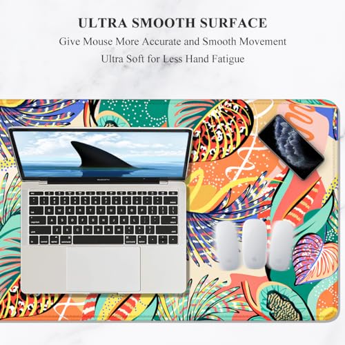 Image of Auhoahsil Desk Mouse Pad, Large Gaming Mousepad, XXL Desk Pad, Extended Long Superior Micro-Weave Cloth Non-Slip Rubber Big Computer Mouse Mat for Gamer, Office & Home, 35 inch x 15 inch, Tropical Leaves