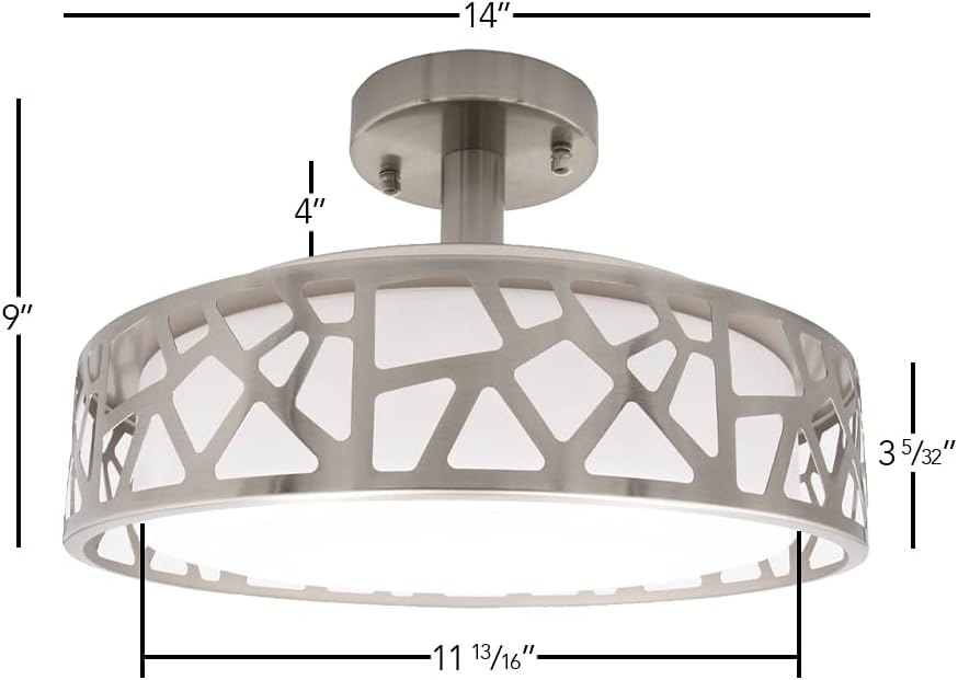 Satin Nickel 14" LED Semi-Flush Ceiling Light with Acrylic Drum