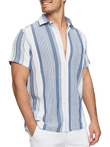 Indicode Herren INCosby Kurzarmhemd mit Button-Down-Kragen | Herrenhemd gestreift Kurzarm Hemd Surf, S