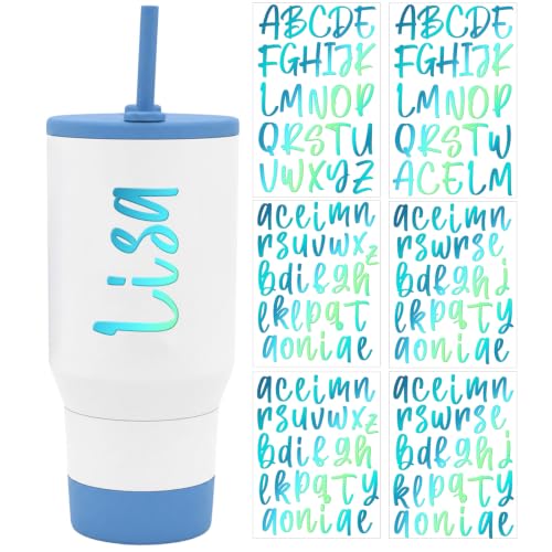 Image of 6 Sheets UV DTF Cup Wrap Letter Stickers Vinyl Decals, Light Blue