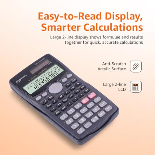 Image of Amazon Basics Scientific Calculator (AB-991MS) | 401 Functions | 2-Line LCD Display | Matrix & Vector Calculations | Solar & Battery Powered | 10+2 Digit Display | Sliding Protective Cover | Black