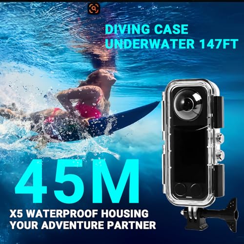 Insta 360 X5 Invisible Dive Case,Waterproof Up to 45m/147ft Invisible Underwater Photography Housing,X5 Underwater Dive Protective Shell with Bracket Accessories