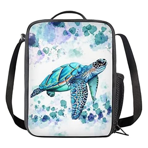 BYCHECAR Sea Turtle Pack Lunch Box Kids Insulated Lunch Bag for School Girls Lunchbox with Adjustable Strap Reusable Food Tote Cooler Bag for Hiking Outdoor Picnic Beach Cover