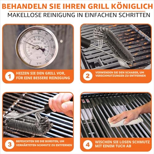 BBQ Grill Reinigungsbürste & Schaber - Grilldrahtbürste für Grill - 45cm Edelstahl Grillrostreiniger - Grillzubehör & Werkzeuge für Weber Gas/Holzkohle/Elektro/Infrarot - Geschenke für Männe (groß) 5