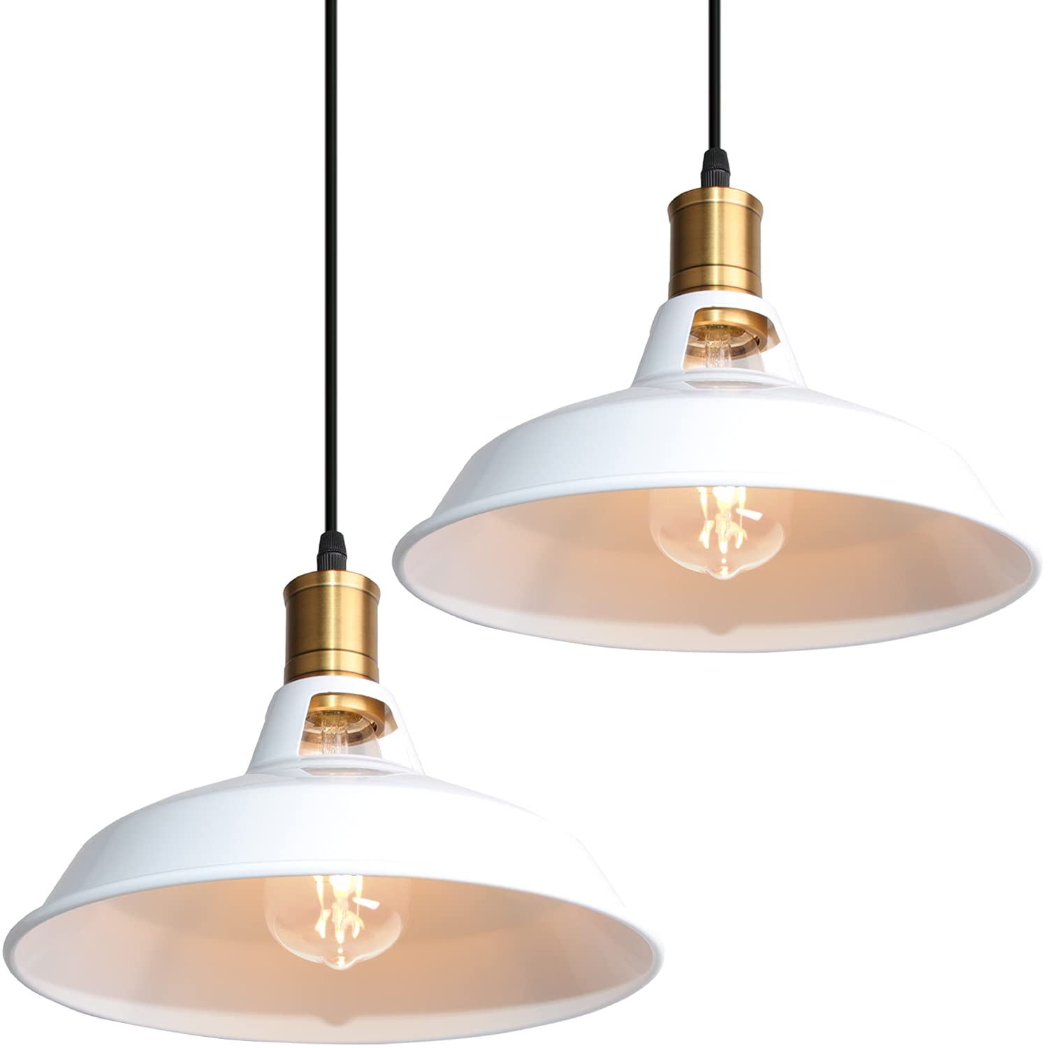 Lámpara Colgante Vintage, Ø27cm Lámpara de Techo Retro de Metal Industrial E27 Lámpara Araña para Comedor Cocina Restaurante, 1m Cable (Blanco, 2 Piezas)