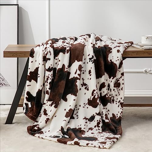 Image of BEDELITE Cow Print Throw Blanket for Couch & Bed, 300GSM Cute Luxury Plush Cozy Fuzzy Blanket 50 inch x 60 inch, Super Soft Warm Lightweight Throw Blanket for Travel Camping, Brown