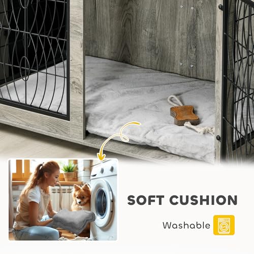PawHut Dog Crate Furniture, Dog Cage with Soft Washable Cushion, Furniture-Style Pet Kennel Indoor House End Side Table for Small Medium Large XL Breeds, 118 x 75 x 82 cm, Grey - Image 6