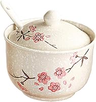 Vista 9 de Mathew Retro Sakura - Tarro de condimentos de cerámica para condimentos, sal y azúcar, con tapa y cuchara