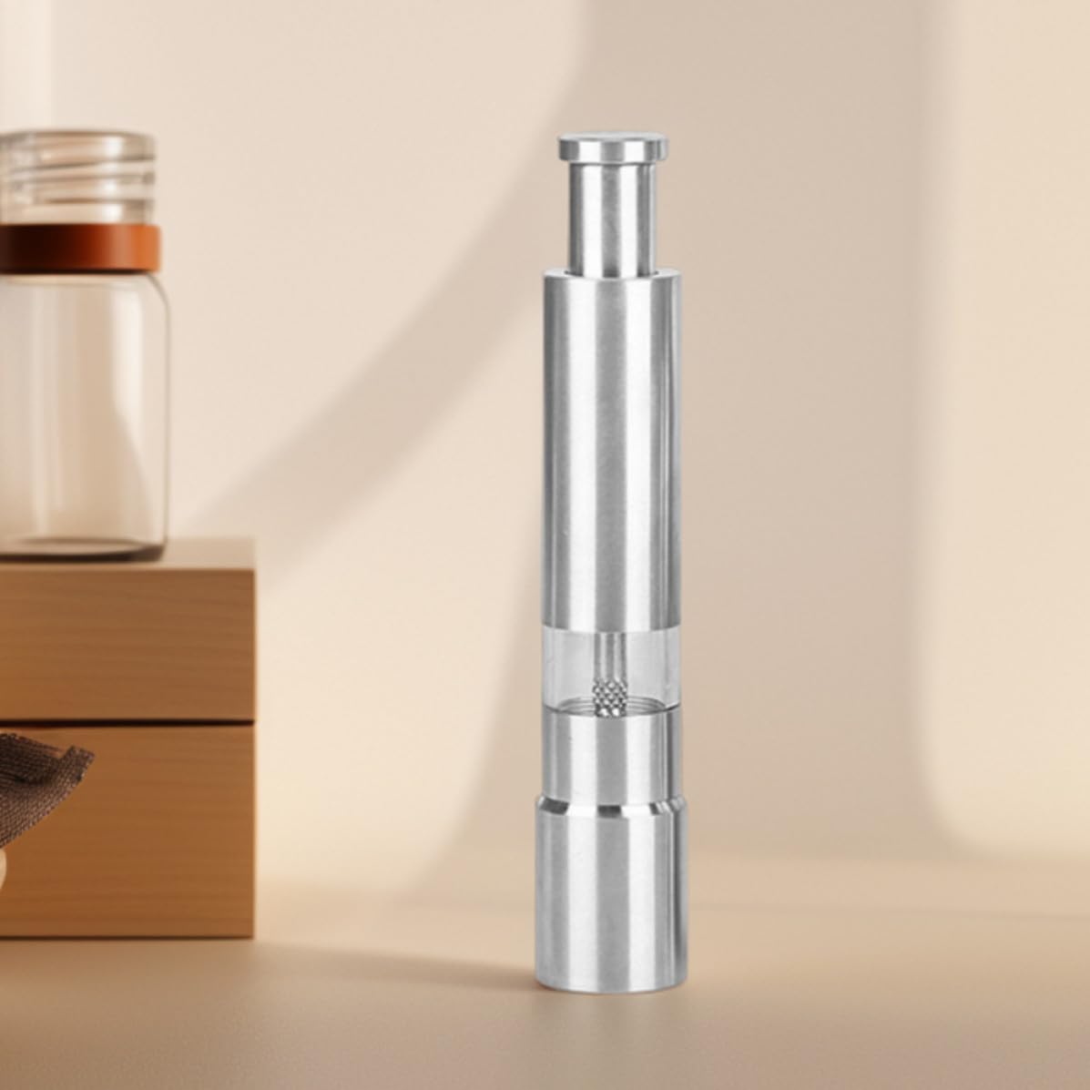 STOBAZA 4 Pezzi Macina Pepe Manuale in Acciaio Inox, Pressa a Mano, | Pepe e Pepe di Sichuan, Uso Casa e Hotel, Finitura Argento, Adatto a Donne e Chef Emergenti