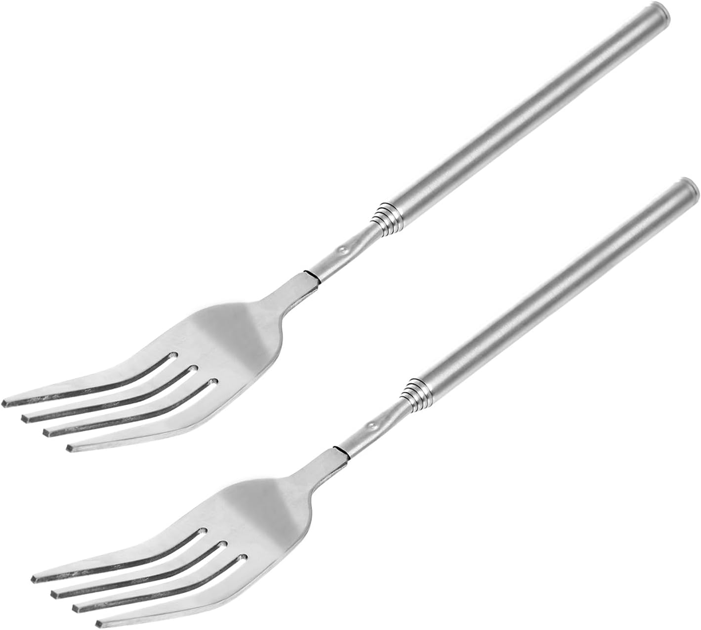 Lystaii 2Pcs Stainless Steel Telescopic Fork Extendable Dinner Fruit Dessert Long Handle Long Stainless Steel Retractable Fork Sturdy