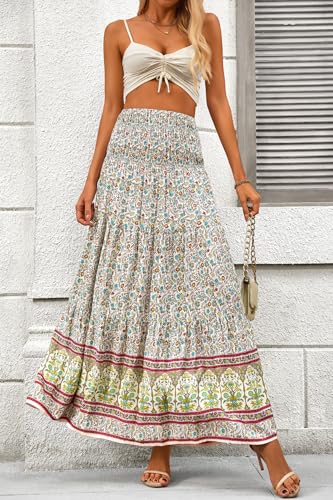 Image of CFLONGE Summer Maxi Skirts for Women 2026 Trendy Floral A Line Boho Skirt
