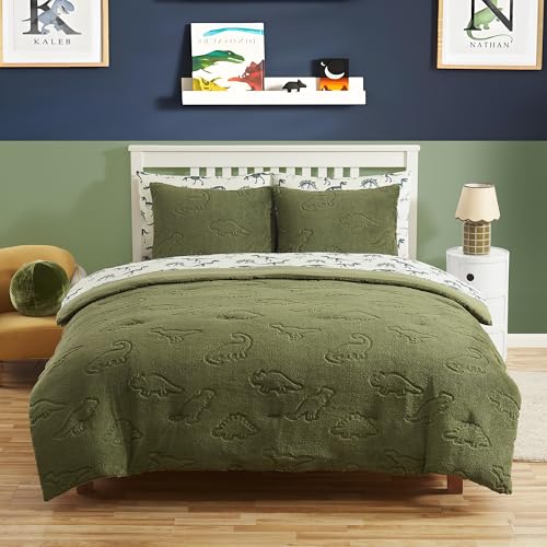 Image of Full Size Kids Comforter Set - Dinosaur Embossed Bedding Set Bed in a Bag for Boys and Girls Toddlers Sheet Set and Comforter, Dinosaur Embossed