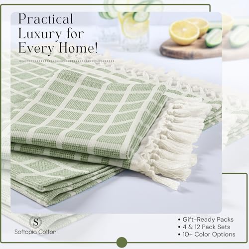 Image of Matrix Dobby Kitchen Towels Set of 4, 100% Cotton, Combo Pack, 16 inchx26 inch, Absorbent Tea Towels with Handmade Tassels, Reusable Cleaning Cloths - Orange, Mint Green, Sky Blue, Beige