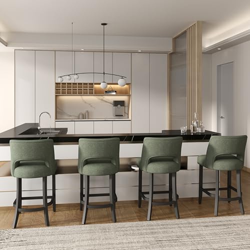 Image of VKNOW Bar Stools Set of 2, 26 inch Upholstered Counter Height Bar Stools | Modern Counter Stools with Black Rubberwood Legs for Kitchen Island Dining Room Bar, Green-Black Legs