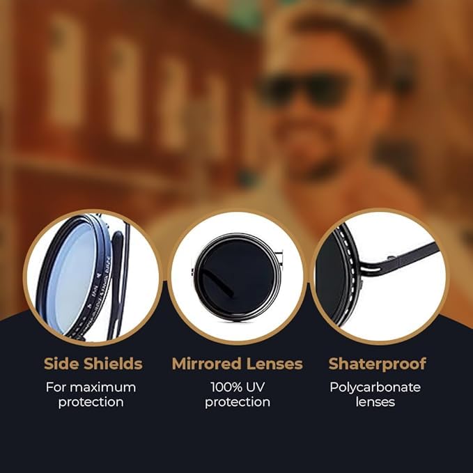Image of Adjustable Tint Sunglasses for Men and Women - Rotating Lenses Photochromic, Polarized, Vintage Steampunk Style UV400 Protection [Black]