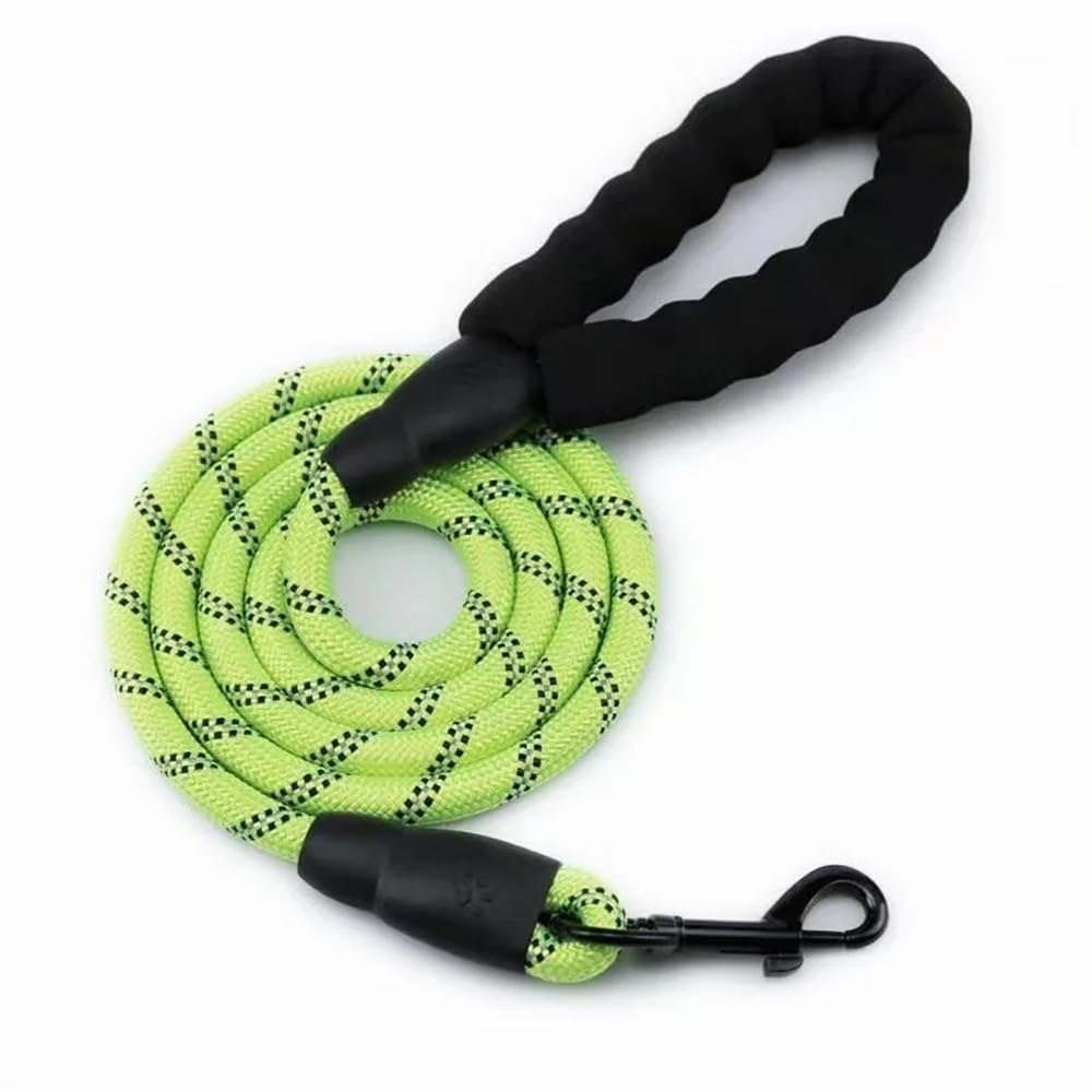 Longe pour chien verte de 1,5m avec corde de remorquage ronde et réfléchissante