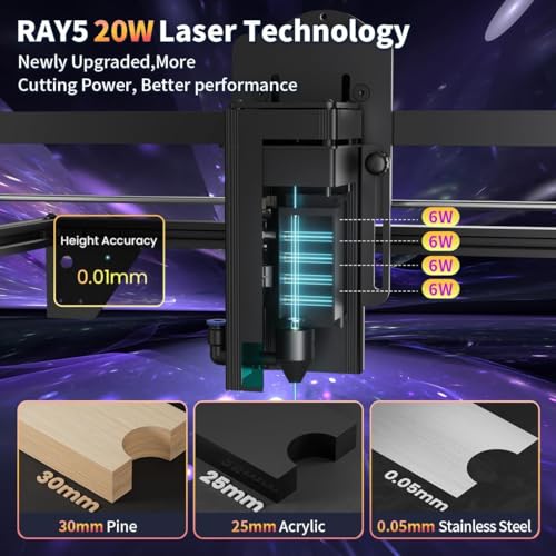 Image of Longer New Upgrade RAY5 20W Laser Engraver,20000mW Output,32-bit Motherboard, 130W CNC Laser Cutter,App Offline Control, DIY Engraver Tool for Metal /Glass /Wood,Engraving Speed to 24,000 mm /min